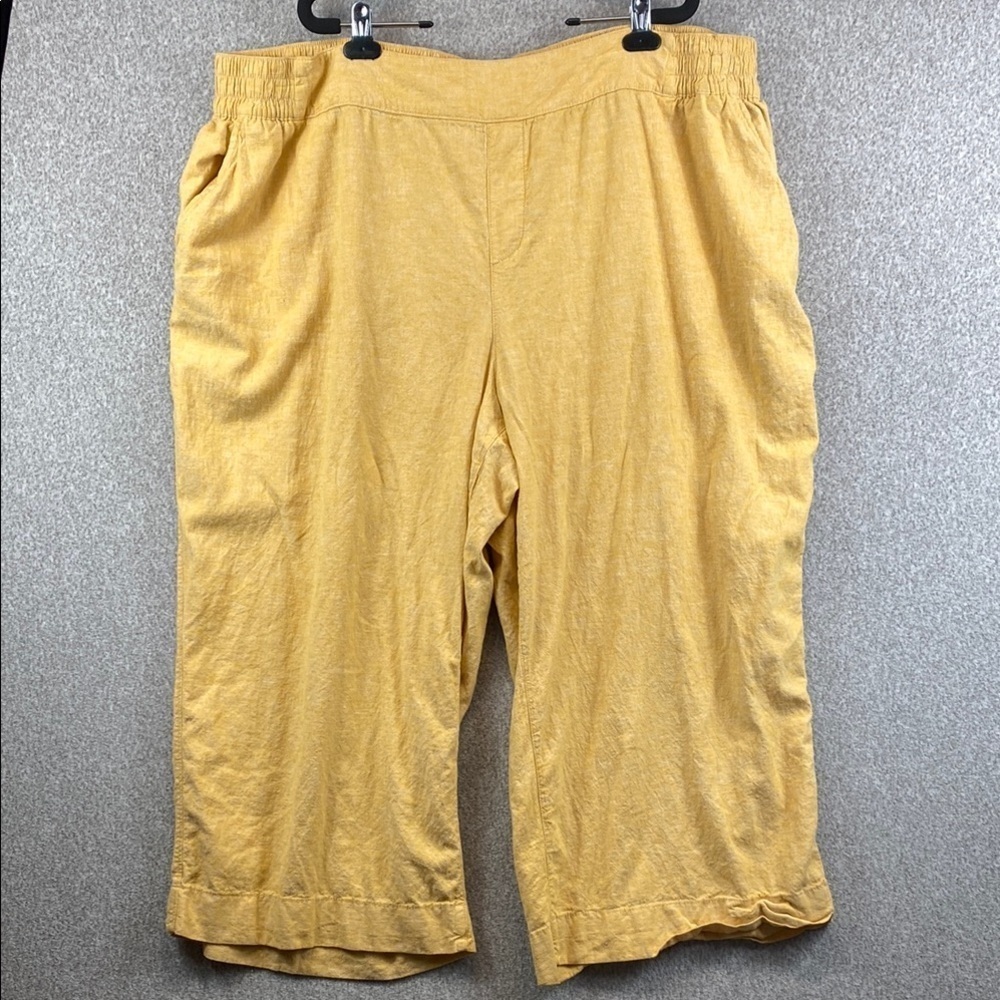 Lane Bryant wide leg pull on pants linen blend cropped pockets 26W butter yellow